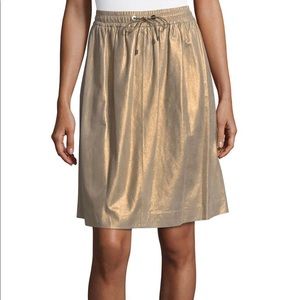 Brunello Cucinelli leather skirt metallic gold Sz4